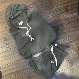 Aerie Dark Gray Waffle Knit Hoodie and Jogger Set